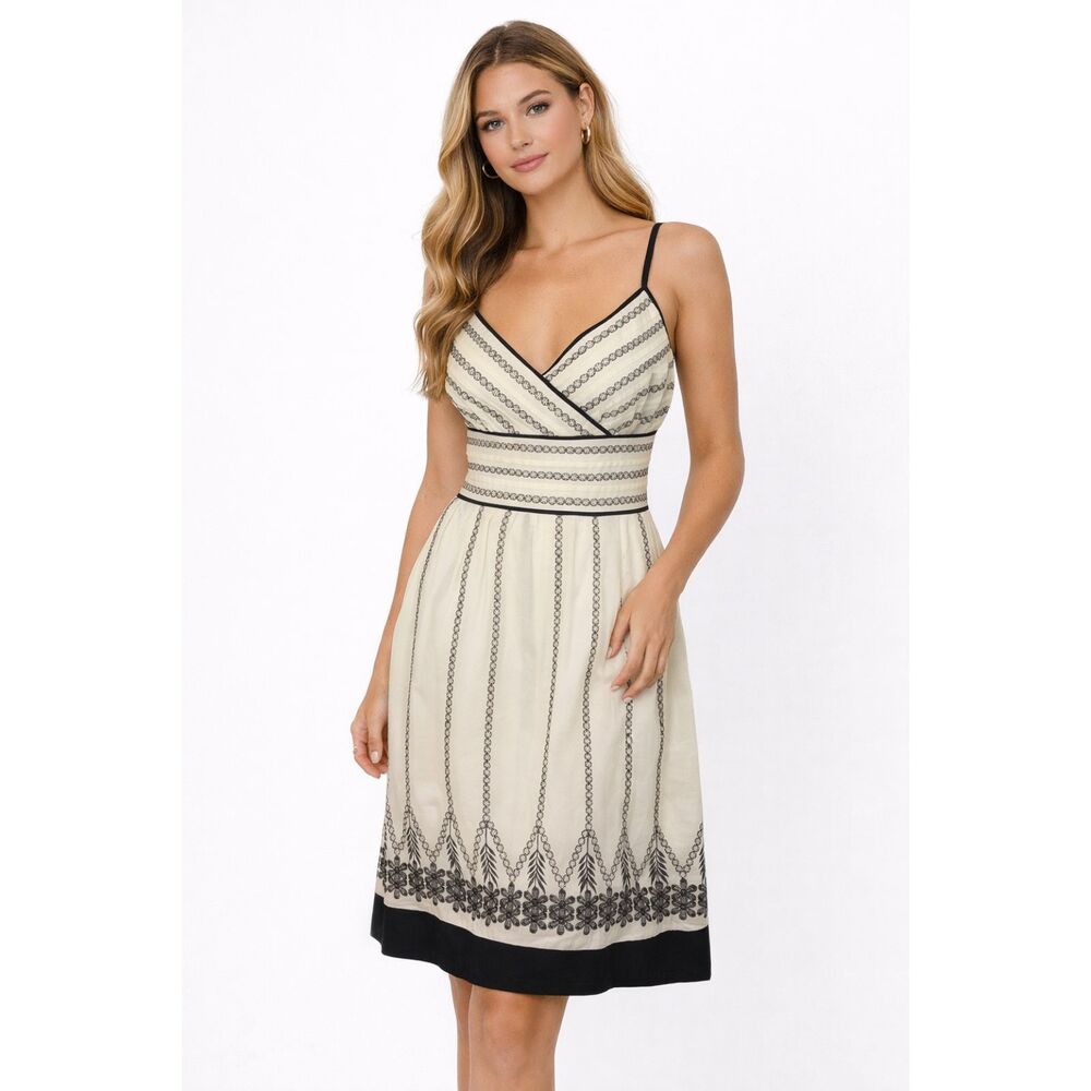Ann Taylor Fit & Flare Dress Womens Sz 6 Beige Brown Tribal Artsy Boho Aztec